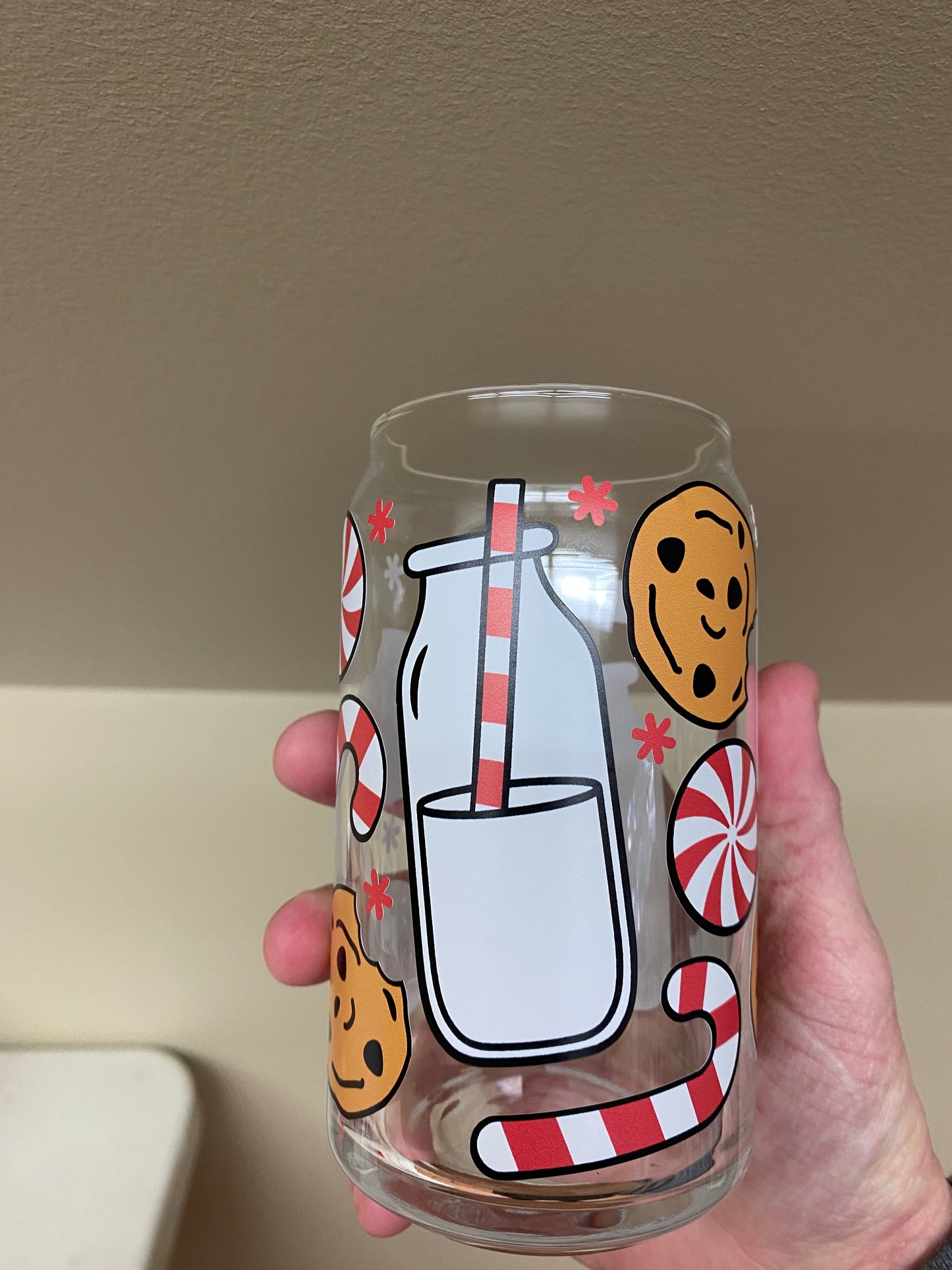 Candy Cane and Christmas cookie - Glass Cup