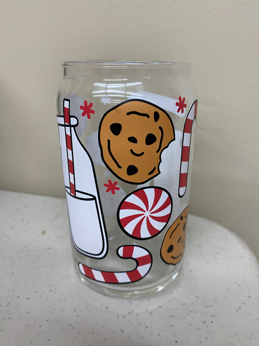 Candy Cane and Christmas cookie - Glass Cup