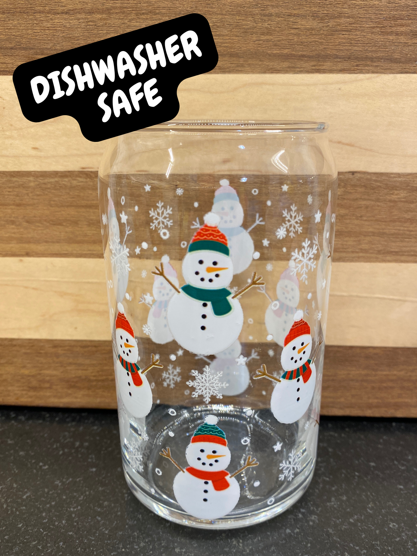 Snowman  Dishwasher Safe Glass Can
